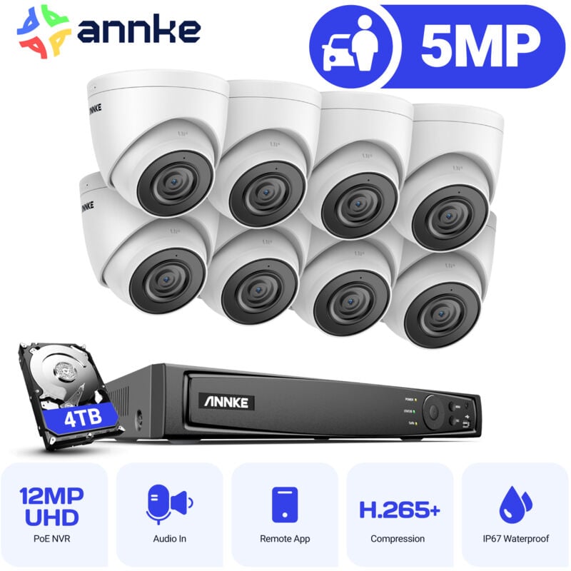 8CH videoüberwachungsset 4K nvr 4×5MP kamera ir nachtsicht IP67 bewegungserkennung fernüberwachung sicherheits kamera system - 4TB hdd - Annke