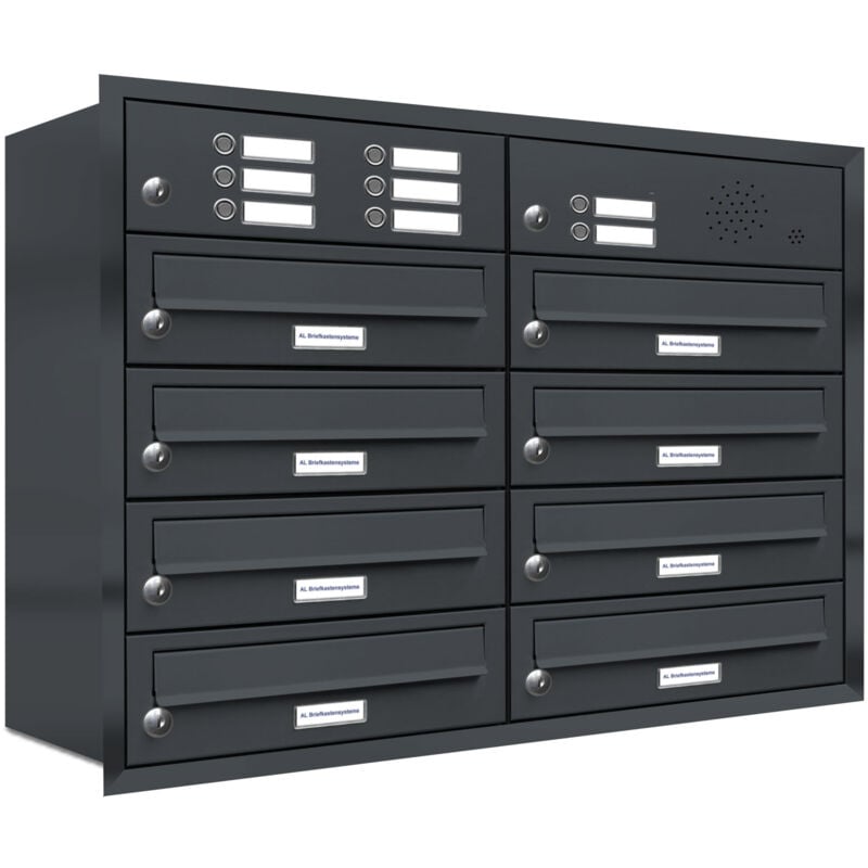 Al Briefkastensysteme - 8er Briefkasten Anlage Unterputz Montage ral 7016 Anthrazit Klingel