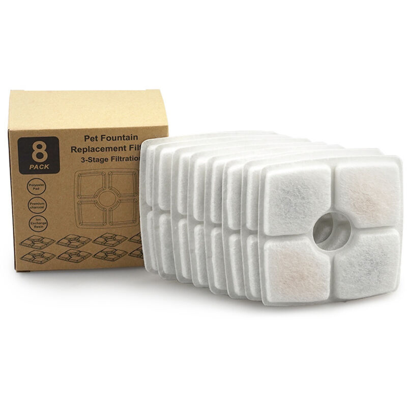 Tonchean - 8er-Pack Ersatzfilter für Wasserbrunnenfilter mit Aktivkohleharz, dreischichtiges Filtersystem für Wasserbrunnen und Katzenbrunnen