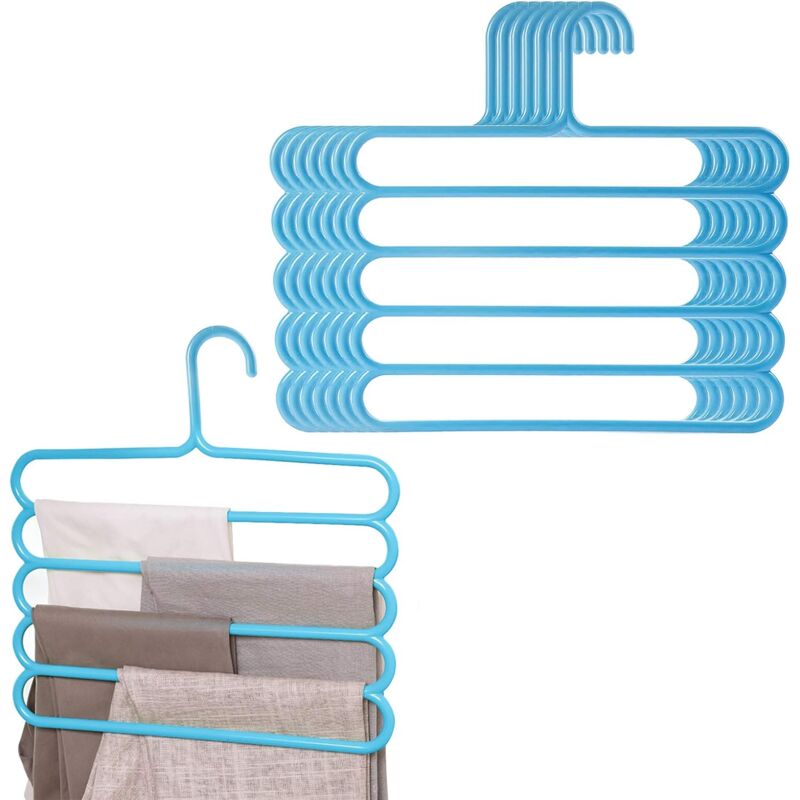 8er-Pack 5-lagige Hosenbügel, mehrlagige Hosenbügel, rutschfester Kunststoff-Aufbewahrungs-Organizer für Hosen, Jeans, Hosen, Krawatten, Socken,