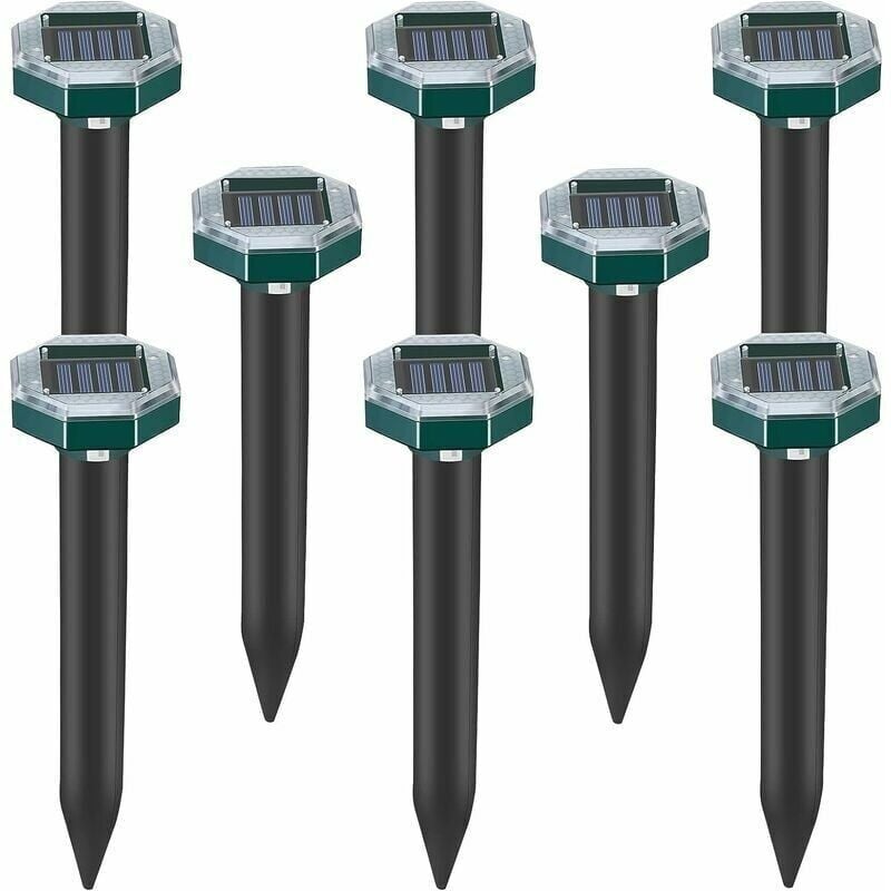 Aimoonsa - 8er-Pack solarbetriebene Ultraschall-Spikes zur Abwehr von Maulwürfen, Schlangen und Wühlmäusen für Rasen, Garten und Hof, Sardinenabwehr