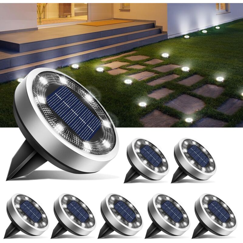 8er Set Solar Bodenlampen, 8 LED Outdoor Garten Solar Wasserdichte Solarleuchte, Outdoor Solar Strahler
