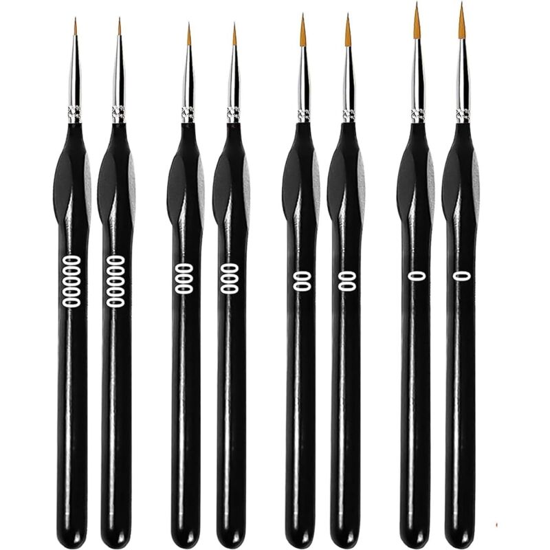 8x Detail Pinsel Set, Wolfshaar Pinsel für Malen Nach Zahlen, Nagelkunst, Acryl, Aquarell & Hobby