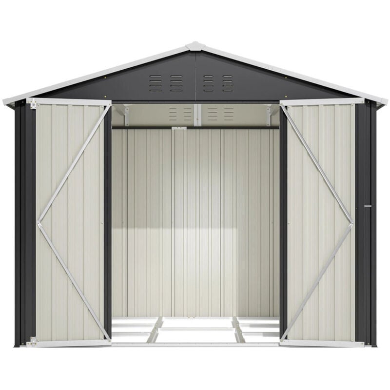 8x6ft Geräteschuppen Metall Pultdach Satteldach Gerätehaus Gartenhaus incl. Fundament Schwarz