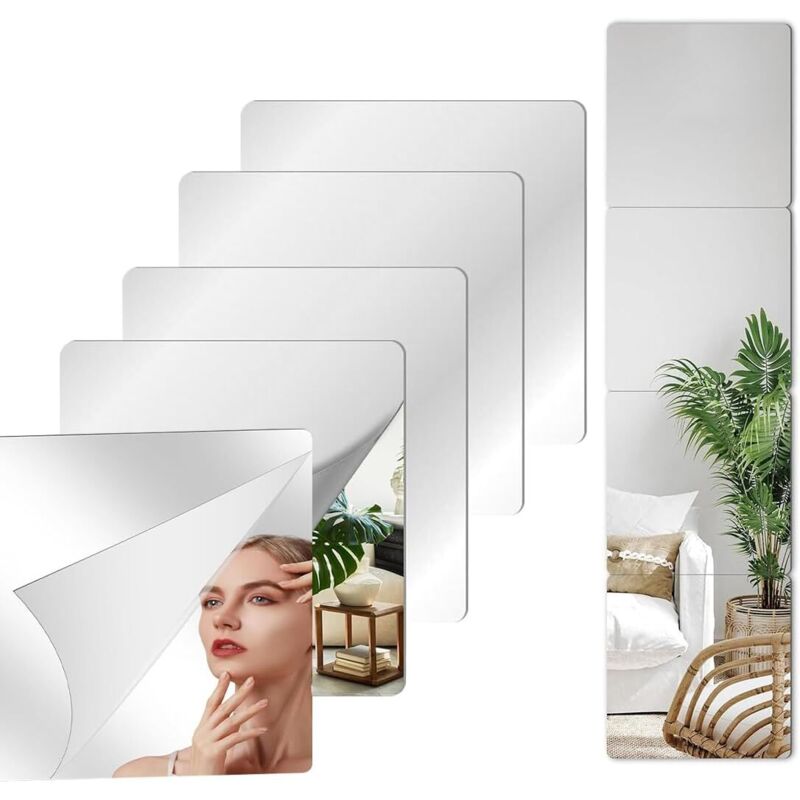 9-teiliges Set selbstklebender Wandspiegel aus Acryl, flexible quadratische Wandspiegel, dekorativer Spiegel für Badezimmer und Wohnzimmer, 15 x 15 cm