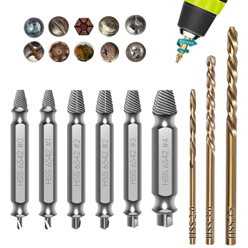 9-teiliges Set zum Ausdrehen beschädigter Schrauben, 6-teiliges Set zum Ausdrehen von HSS-6542-Schrauben, 3-teiliges Set mit Spiralbohrern,