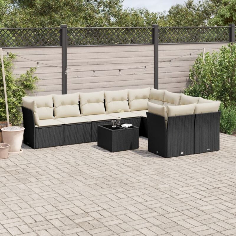 10-tlg. Garten-Sofagarnitur mit Kissen Schwarz Poly Rattan - Vidaxl