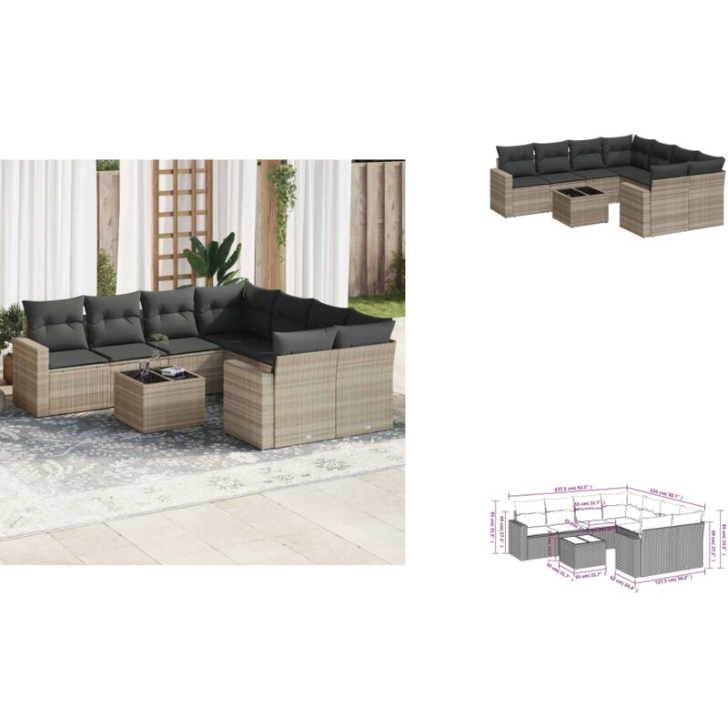 9-tlg. Garten-Sofagarnitur mit Kissen Hellgrau Poly Rattan - Garten Sofagarnitur - Garten Sofagarnituren - Outdoor Sofagarnitur - Sofagarnitur