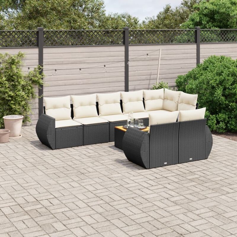 9-tlg. Garten-Sofagarnitur mit Kissen Schwarz Poly Rattan - Vidaxl