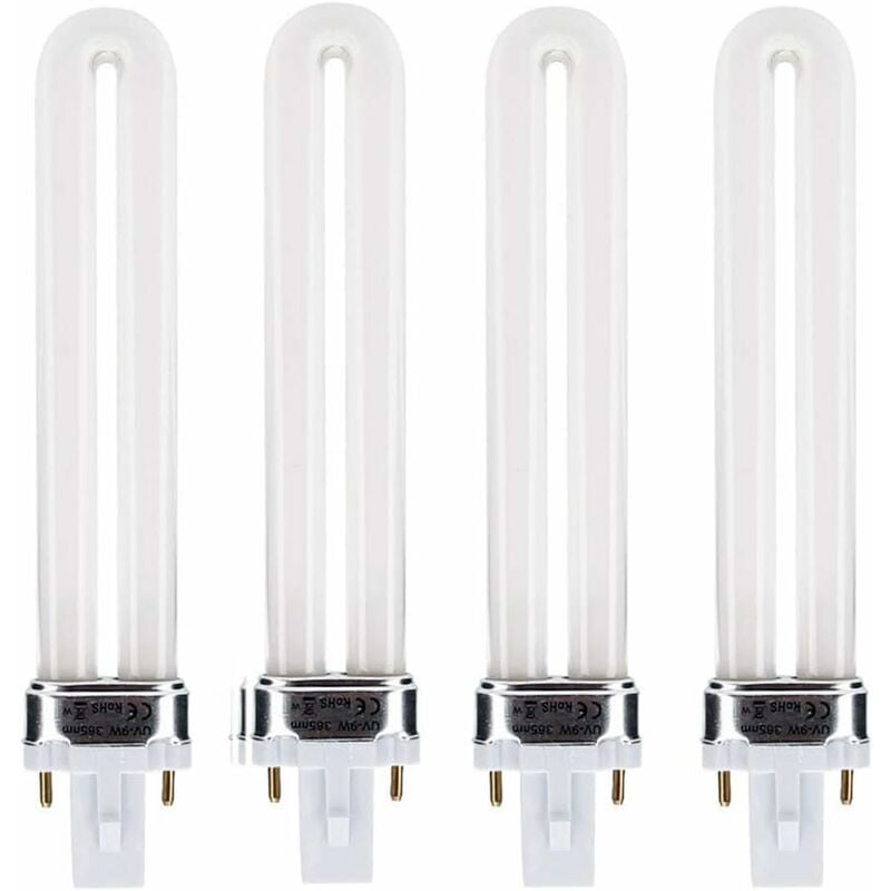 9-W-UV-Lampe für Gel-Nageltrockner, G23-Sockel, für 9-W- oder 36-W-Nageltrockner-Lampe, 365-nm-UVA-U-Röhre, Nagelstudio-Maniküre-UV-Lampe, 4er-Pack
