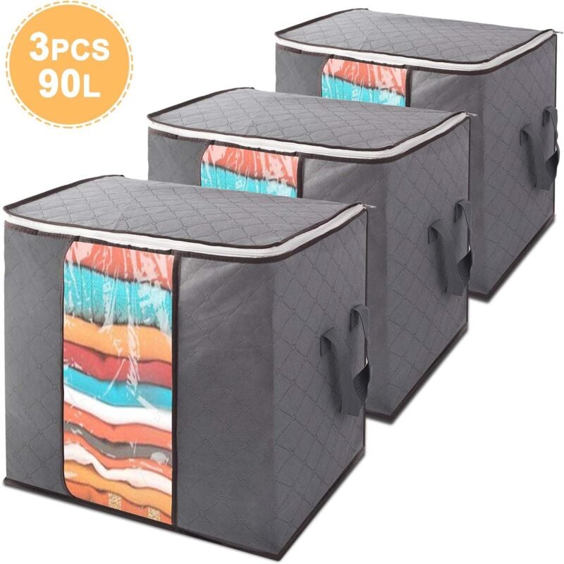 Alovez - 90L große Aufbewahrungstasche für Kleidung mit Reißverschluss, dicker, atmungsaktiver Stoff, faltbar, für die Aufbewahrung unter dem Bett