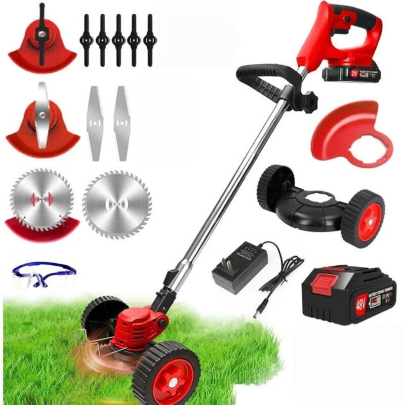 96V Akku-Freischneider, Akku-Trimmer mit 1 Akku und Schnellladegerät, Kantenschneider mit Rädern, drei Klingentypen, leicht und geräuscharm, für den