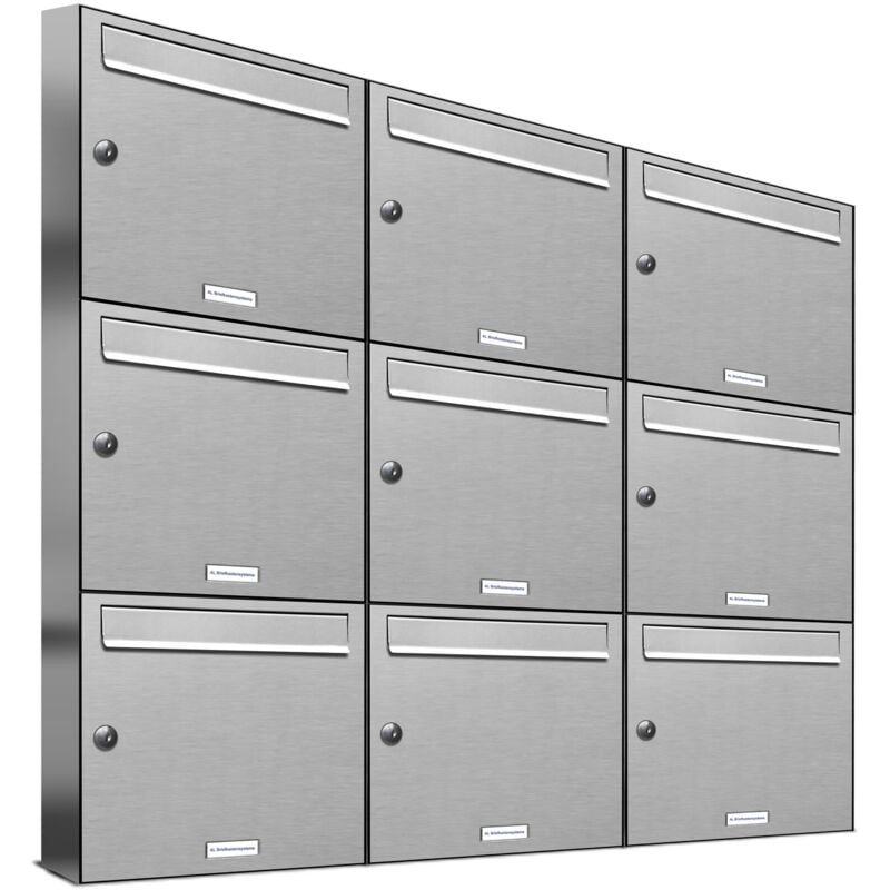 Al Briefkastensysteme - 9er Edelstahl Briefkasten Anlage 9 Fach Wandbriefkasten Postkasten