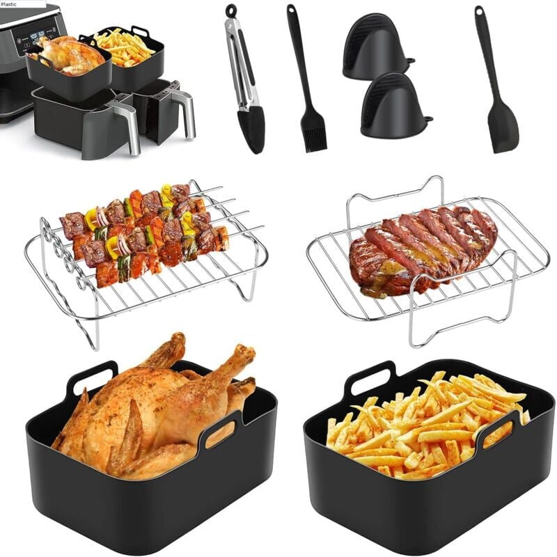 SNQ - Pack de 9 accessoires pour friteuse à air Ninja AF400UK et AF451UK, doublure de friteuse à air en silicone, support de friteuse à air, gants en