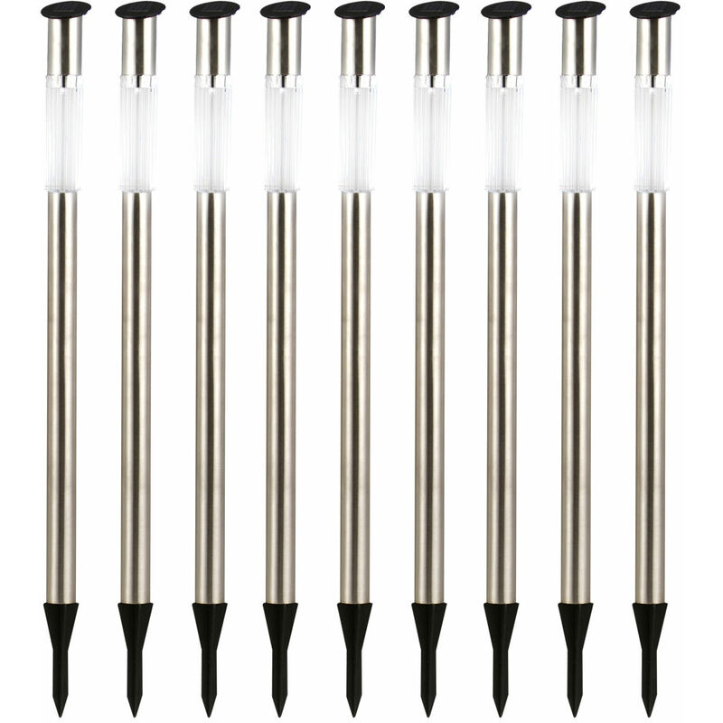 9er Set LED Solar Lampen Garten Weg Beleuchtung Erdspieß Edelstahl Außen Leuchten