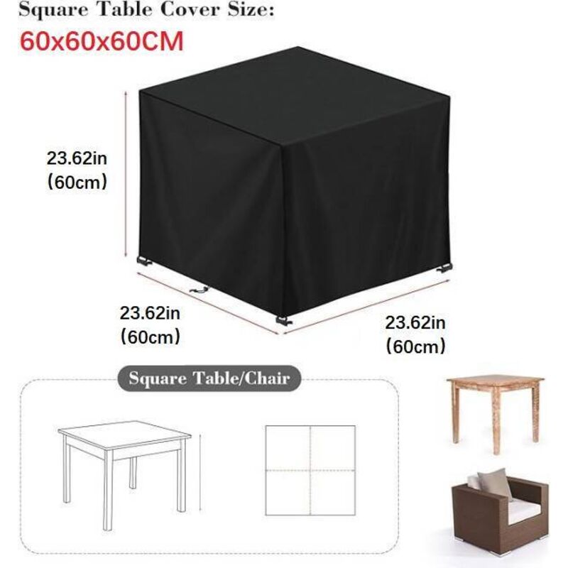 Abdeckung für Gartenmöbel, 60 x 60 x 60 cm, Oxford, schwarz, Abdeckung für Gartentische, Gartenmöbel, wasserdicht, winddicht, UV-beständig,