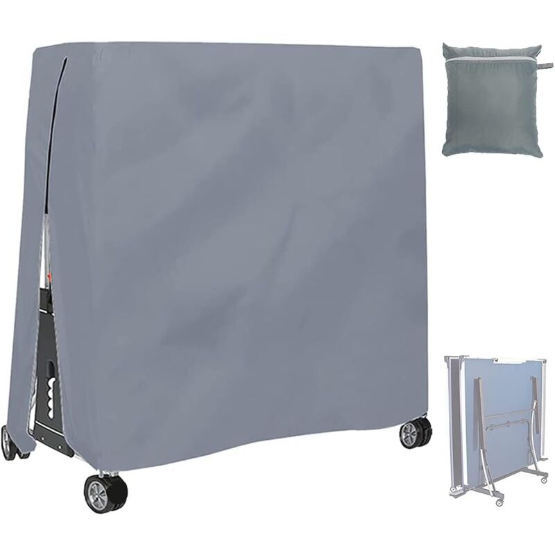 Abdeckung für Terrassen-Tischtennisplatte, 210D, wasserdicht, für drinnen und draußen, faltbar, für Tischtennisplatten (grau)