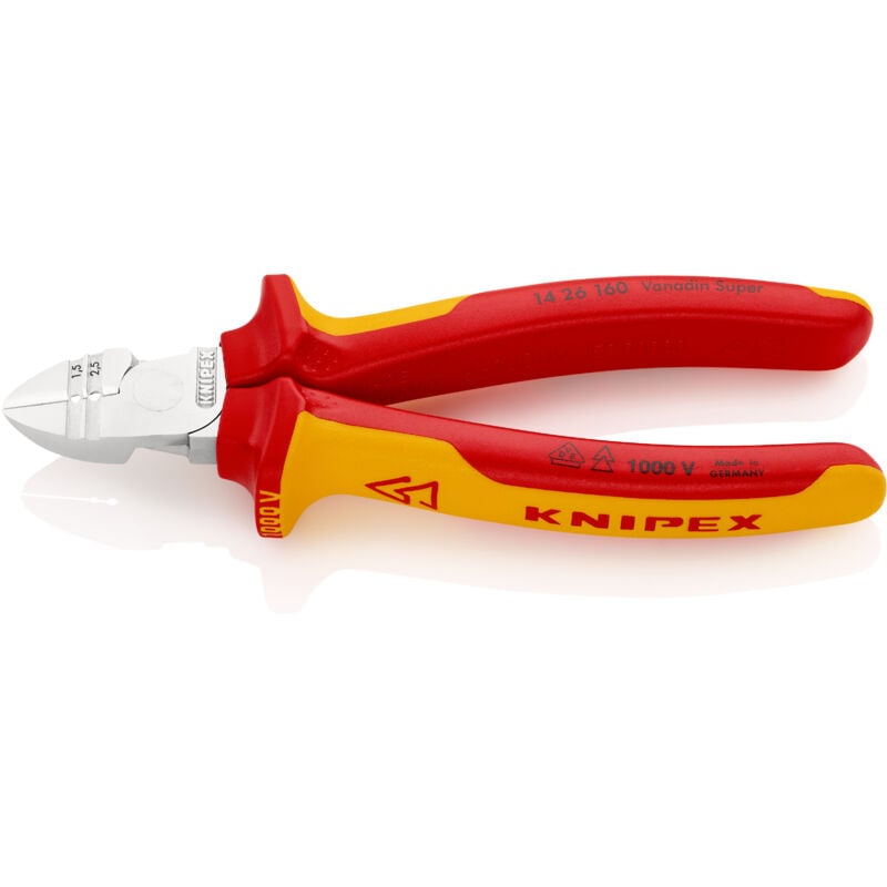 KNIPEX 14 26 160 SB Abisolier-Seitenschneider isoliert mit Mehrkomponenten-Hüllen, VDE-geprüft verchromt 160 mm