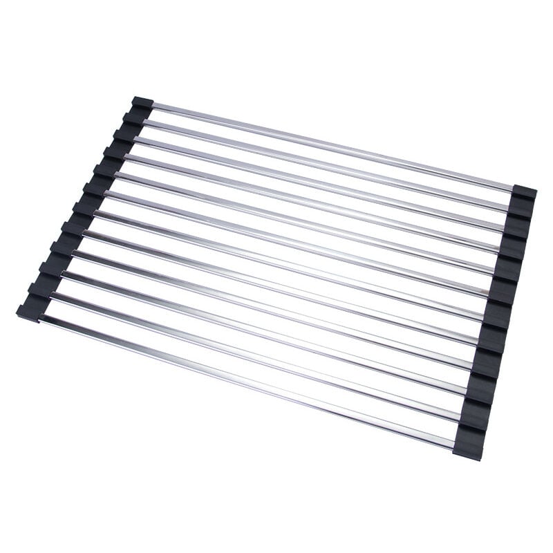 Abrollbarer Geschirr-Trockenständer – Geschirr-Trockenmatte aus Edelstahl und Silikon – faltbare Abtropffläche für die Spüle, vielseitig einsetzbar