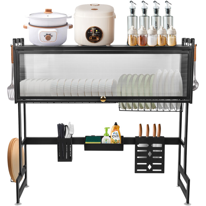 Abtropfgestell über der Spüle Ablage über der Spüle Aufbewahrungsorganisator 85x28x78cm Schwarz
