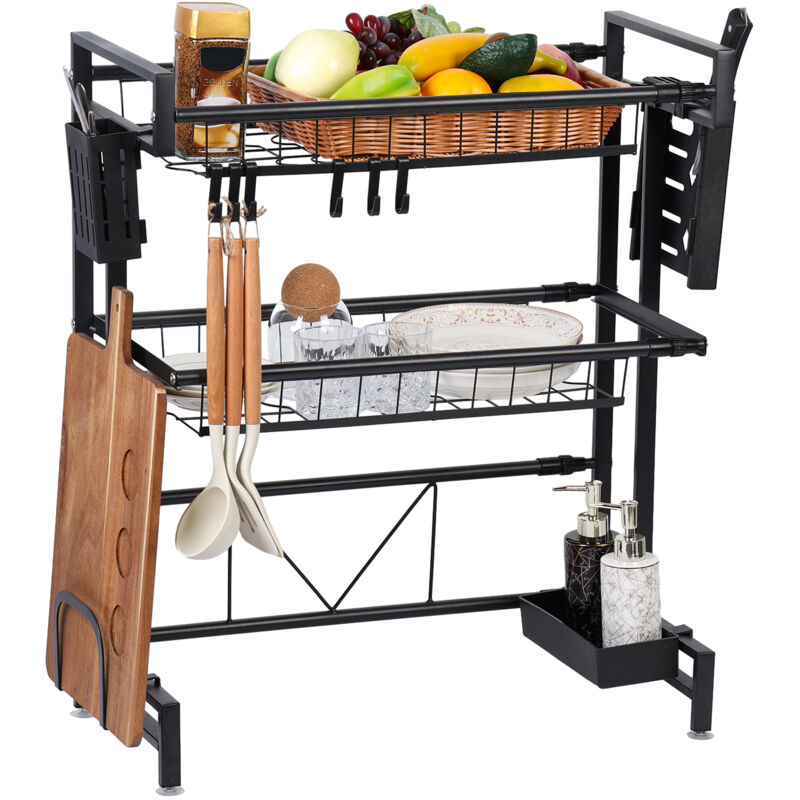 Abtropfgestell über der Spüle, Teleskop, 2-stufiges Geschirrgestell mit großer Kapazität, Organisationsständer für die Spüle, Aufbewahrungsregal für