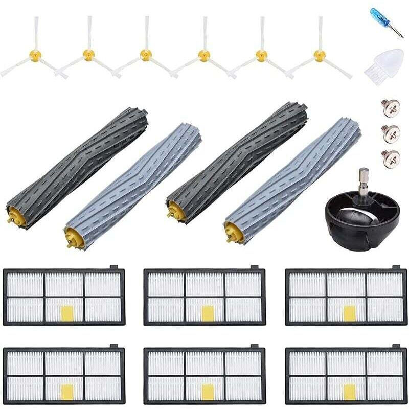 Accessoire pour iRobot Roomba 800 900 980 960 971 895 860 824 880 2x Filtre hepa 6x brosses latérales 4x Brosse à Rouleau 1x Roue