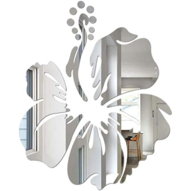 Acryl-Wandaufkleber mit Spiegelmotiv blühender Blumen, Wandtattoos für die Innendekoration