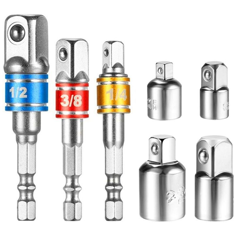 Sechskant-Reduzier-Steckschlüssel-Adapter, 3 Steckschlüssel-Verlängerungsadapter + 4 Reduzieradapter für 1/2 Zoll, 3/8 Zoll, 1/4 Zoll