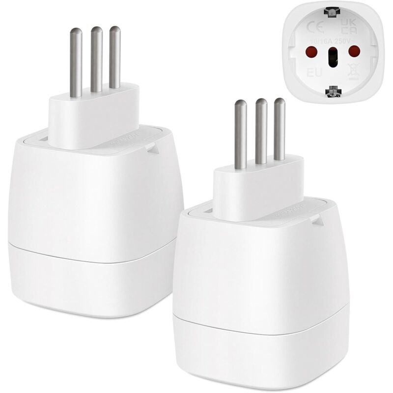 2 Stück】 Italien-Reiseadapter, 2-poliger Europa-Stecker auf 3-poligen Typ l, Italien-Steckeradapter für Syrien, Uruguay, Chile, Malediven