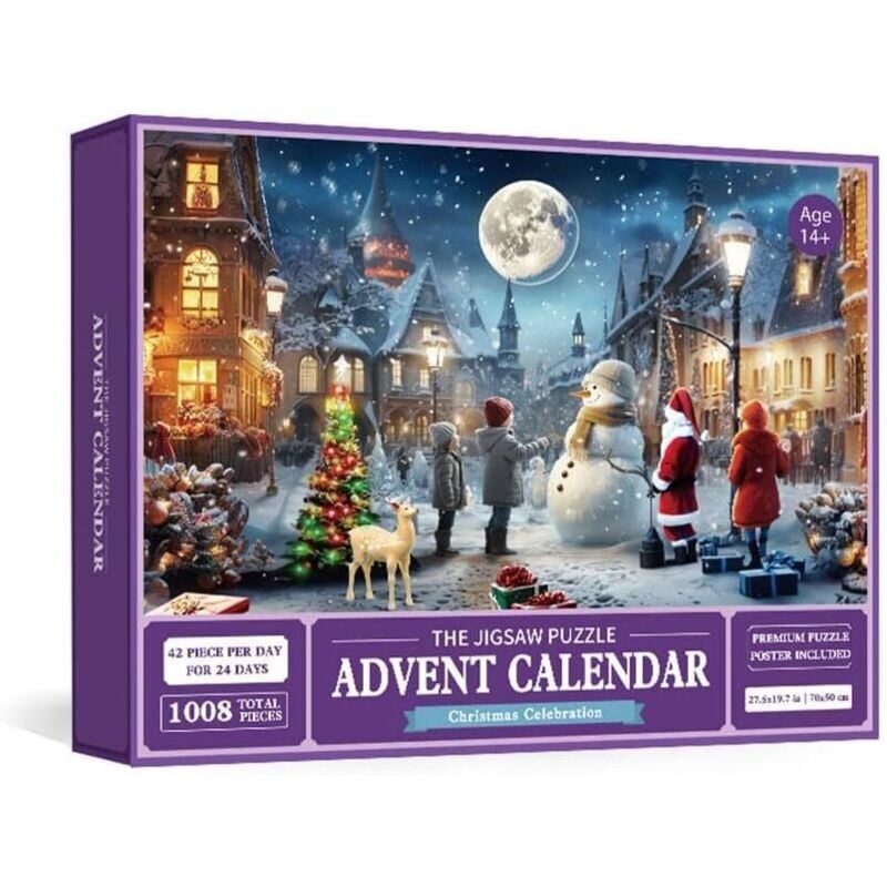 Adventskalender 2024 – 1008-teiliges Puzzle – 24-tägiger Weihnachts-Countdown-Kalender für Kinder und Erwachsene