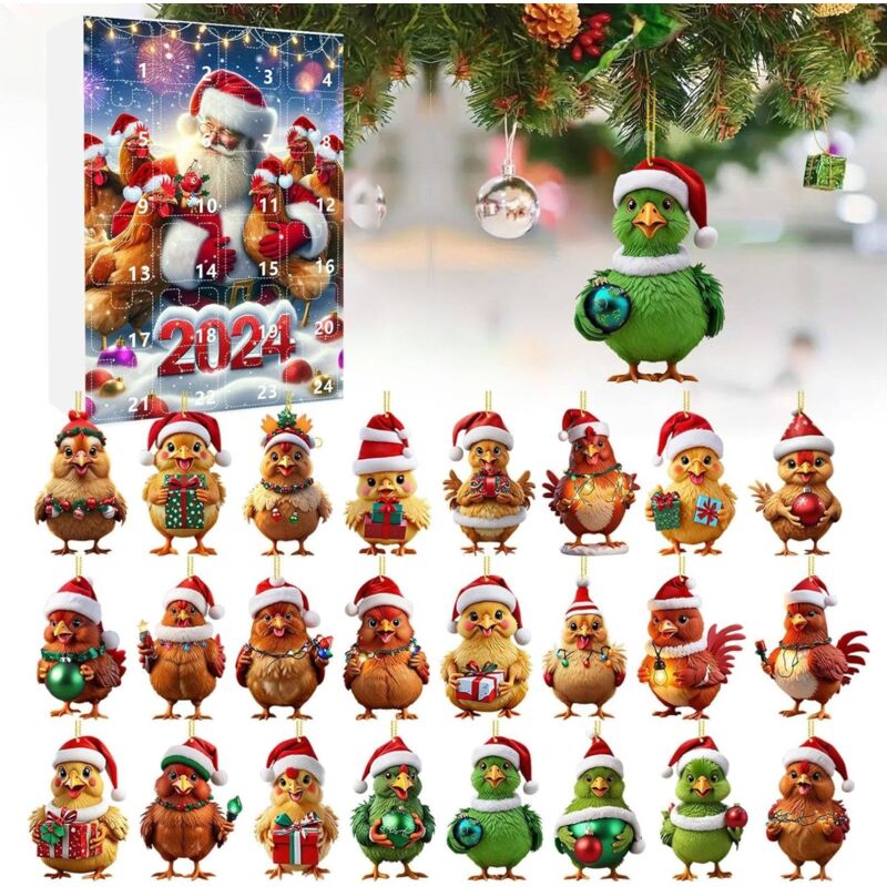 Adventskalender 2024 – 2D-Adventskalender mit Weihnachtsmütze – hängende Heimdekoration für Weihnachtsfeier, Heimdekoration – 24 Tage