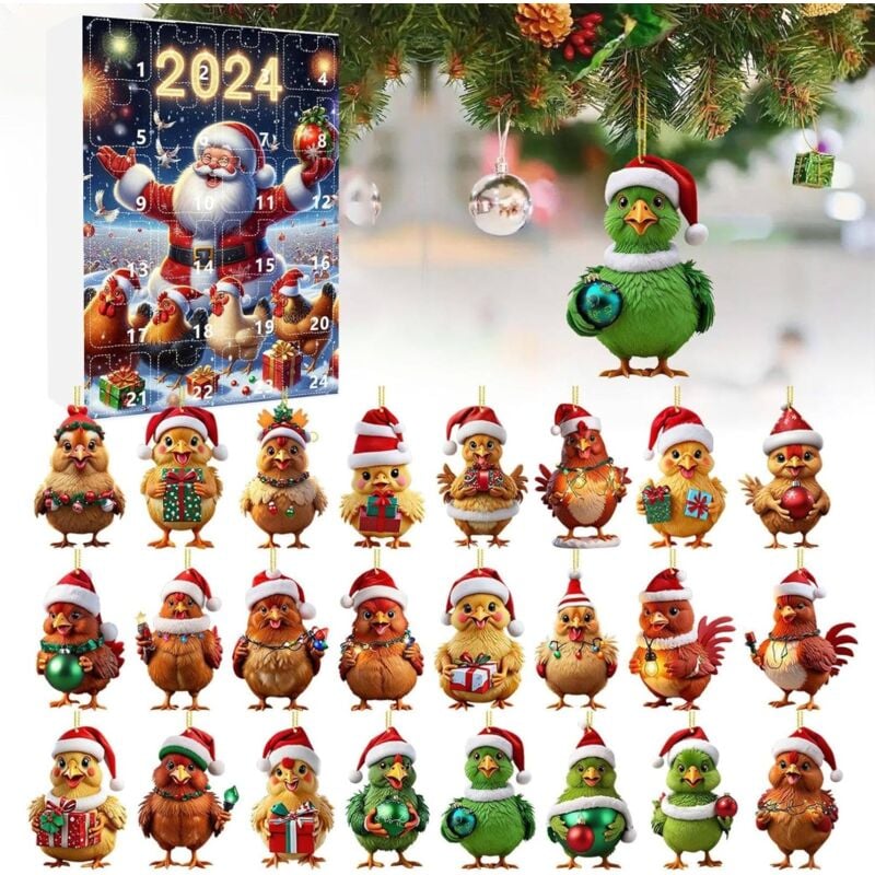 Adventskalender 2024 – 2D-Adventskalender mit Weihnachtsmütze – hängende Heimdekoration für Weihnachtsfeier – Henne-Design – 24 Tage