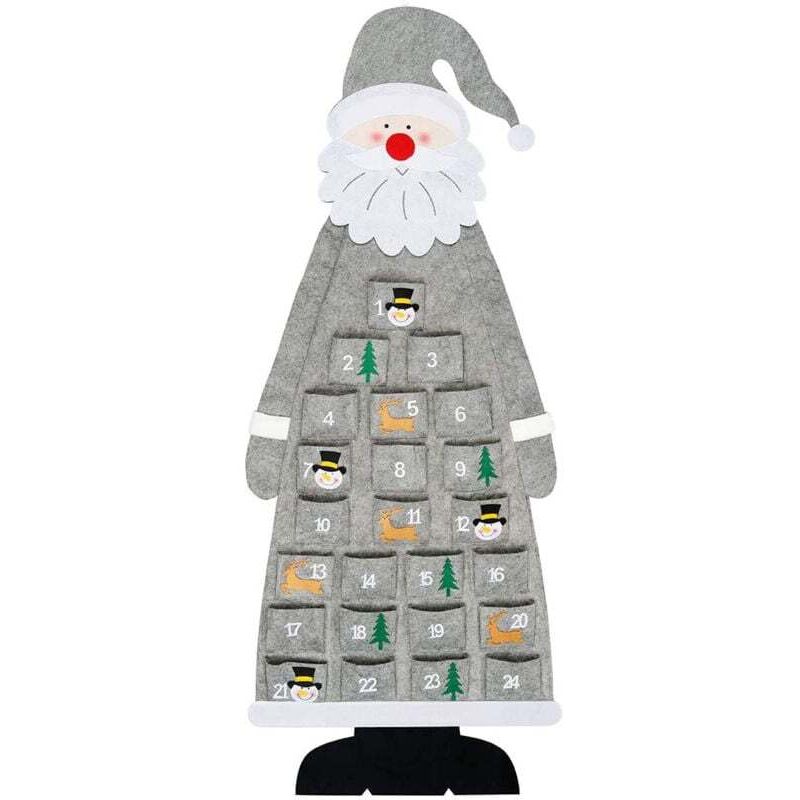 Adventskalender aus Filz zum Aufhängen mit Taschen, 24 Tage, Grau, wiederverwendbar