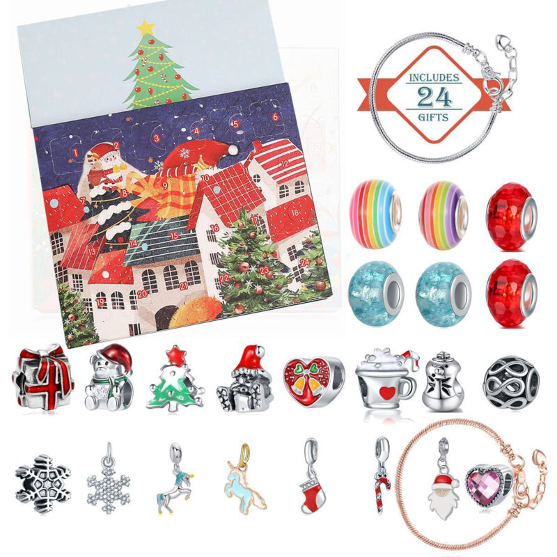 Adventskalender-Halsketten-Armband-Set, 24-Tage-Countdown-Box, 2024, Weihnachts-Adventskalender, Neujahrs-Geschenkbox, Geschenk für Mädchen und