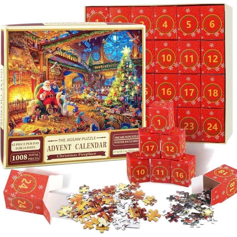 Adventskalender-Puzzle 2024 für Kinder, 24-tägiger Countdown bis Weihnachten, 1008 Teile, Weihnachtsmotiv-Puzzle, Weihnachts-Countdown-Puzzle,