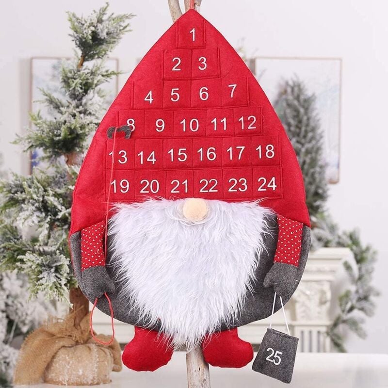 Adventskalender, schwedischer Weihnachtsmann-Countdown-Kalender mit 24-Tage-Taschen, wiederverwendbarer hängender Adventskalender für