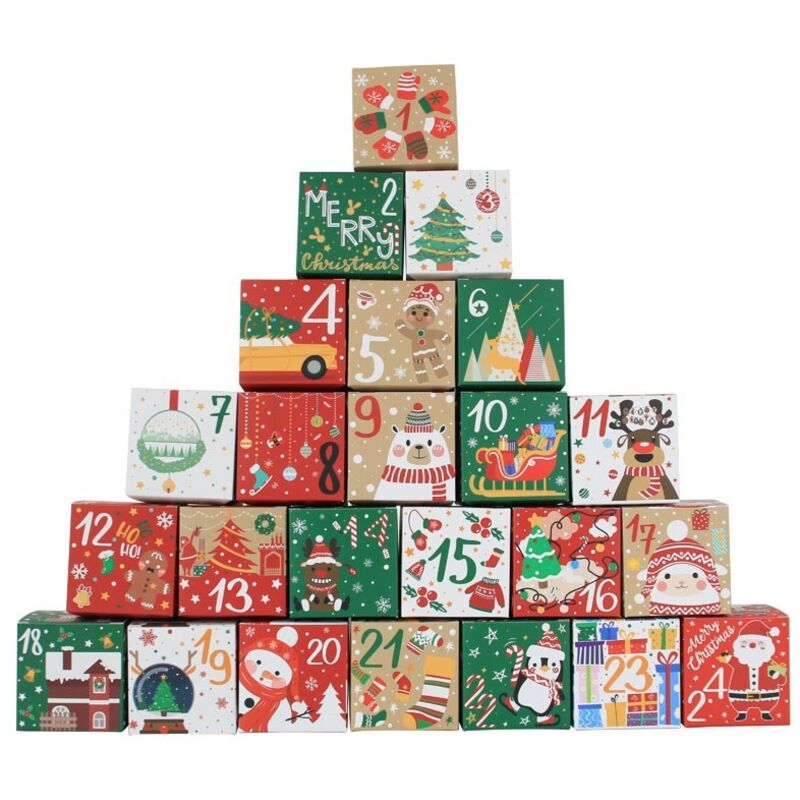 Adventskalender zum Selberbefüllen, 24 leere Adventskalender-Boxen zum Selbstbefüllen, personalisierter Weihnachts-Adventskalender mit Zahlen,