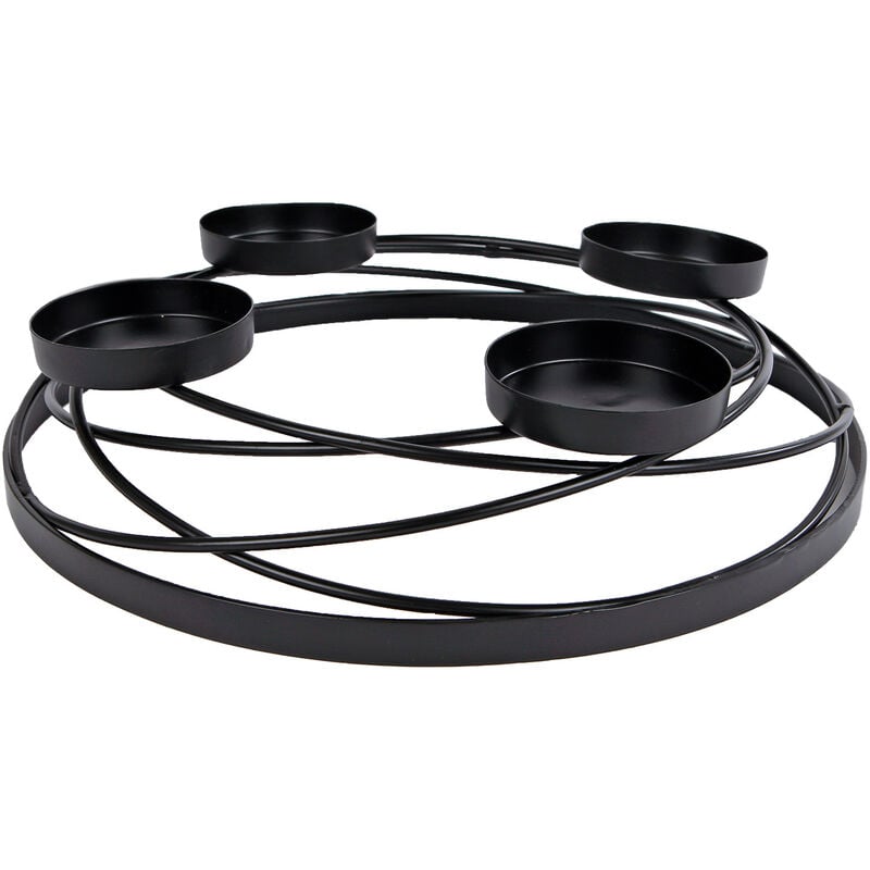 Adventskranz aus Metall in schwarz - 35 cm - Deko Gitter Kranz mit 4 Kerzentellern - Kerzenhalter ohne Docht Tisch Deko zu Weihnachten