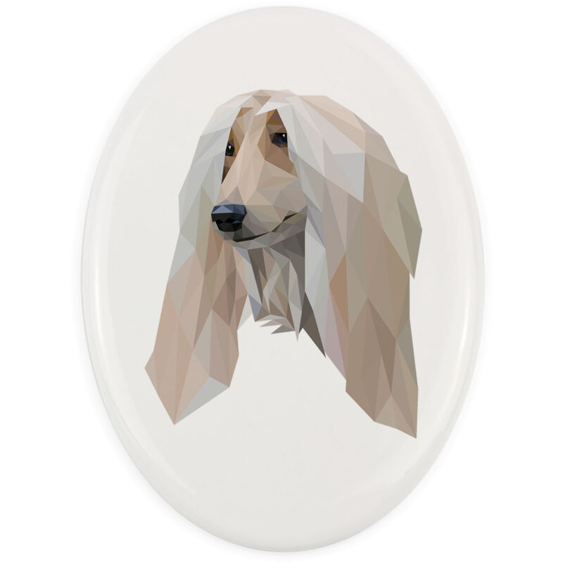 Afghanischer Windhund - eine geometrische Fliese mit Foto und Aufschrift von Art-Dog