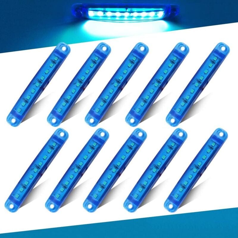 Ahlsen - 10 Stück blaues Seitenlicht, 12–24 v, 9,9 cm (3,9 Zoll), 9 LEDs, LED-Seitenmarkierungsleuchte, LKW-Anhänger, LKW-Rücklicht, vorderes und