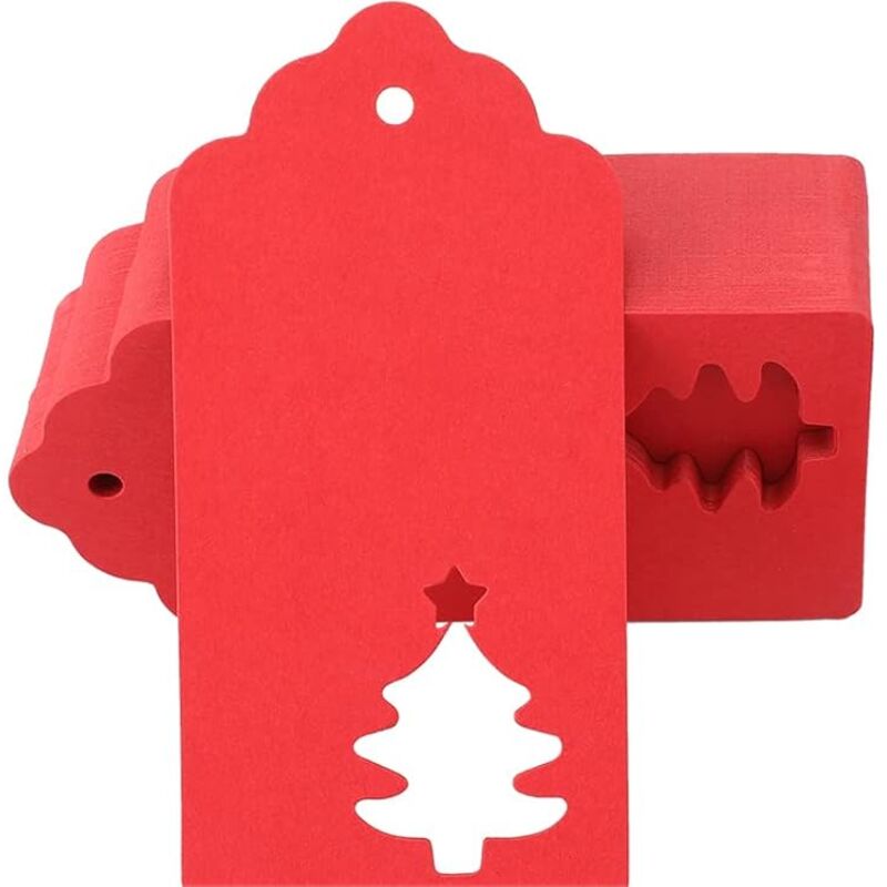 Ahlsen - 100 Stück Papieranhänger, Weihnachtsanhänger, Weihnachtsgeschenkanhänger zum Dekorieren des Weihnachtsbaums (roter Weihnachtsbaum).