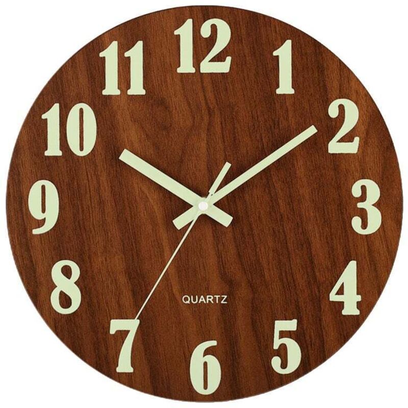Ahlsen - 12 Zoll leise beleuchtete Wanduhr, tickloses Design, Holz, Nachtlicht, runde Wanduhr für Wohnzimmer und Schlafzimmer, leuchtet im Dunkeln –