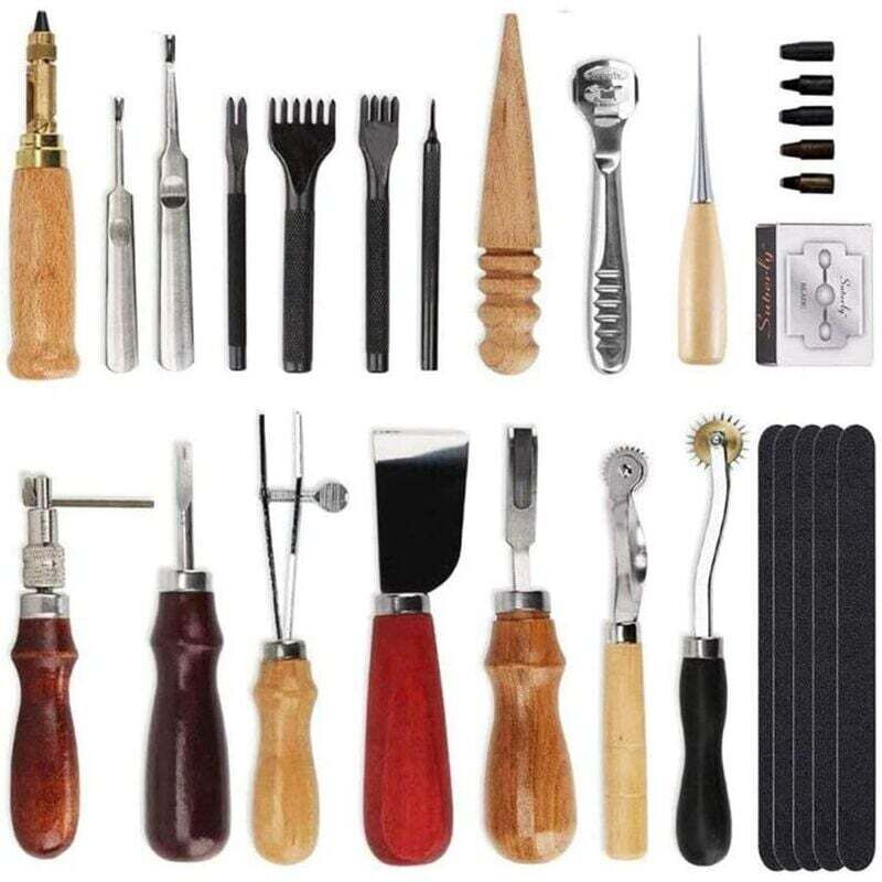 18PCS Leder Werkzeuge Kit diy Werkzeug Punch Handwerk Leathercraft diy Hand Punch Loch Nähen Arbeiten Nähen Sattel Groover - Ahlsen