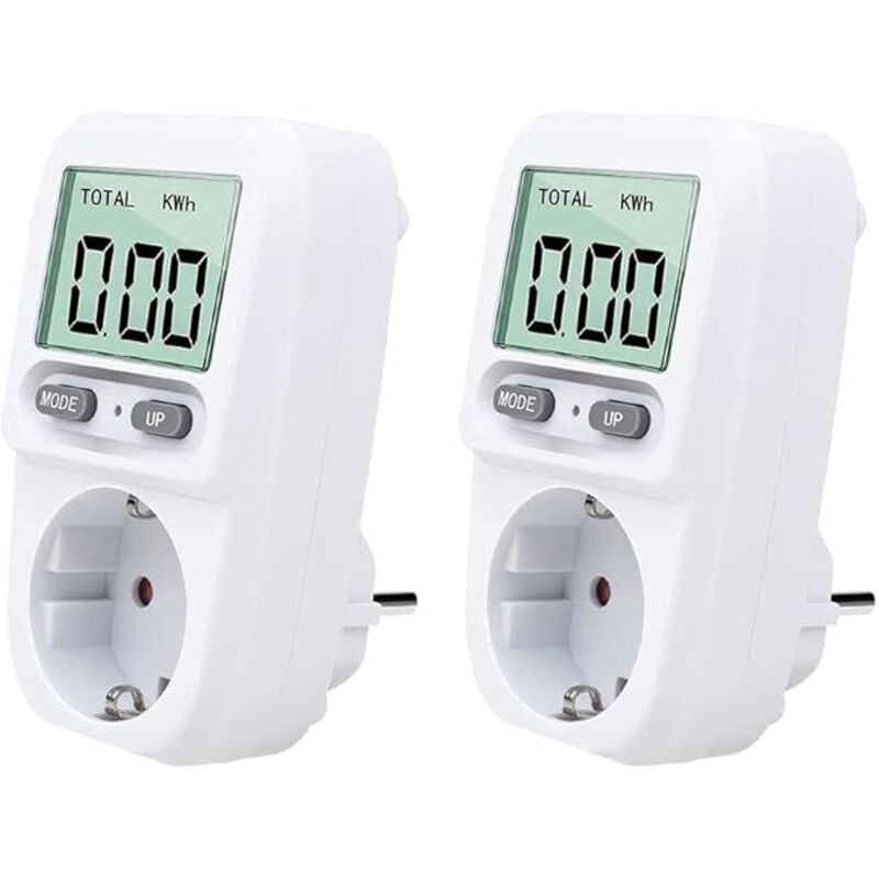 Ahlsen - 2-teilige Wattmeter-Steckdose, intelligente tragbare Stromzähler-Steckdose mit LCD-Anzeige, Überlastschutz, Maximalleistung 3680 w, für zu