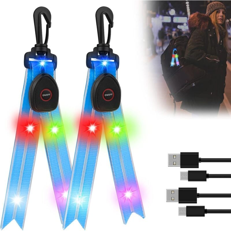 2er-Pack LED-Blinklichter für Schulranzen, Reflektoren mit buntem Licht, wiederaufladbarer USB-Blinklichtreflektor zum Joggen, Wandern, Laufen