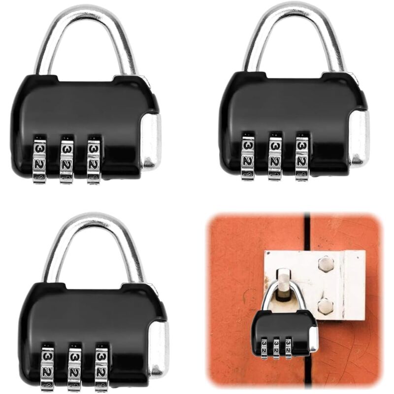Ahlsen 3-teiliges Vorhängeschloss mit Code-Kombination, 3-stelliges kleines Vorhängeschloss, schlüsselloses Zahlenschloss, Code-Vorhängeschloss,