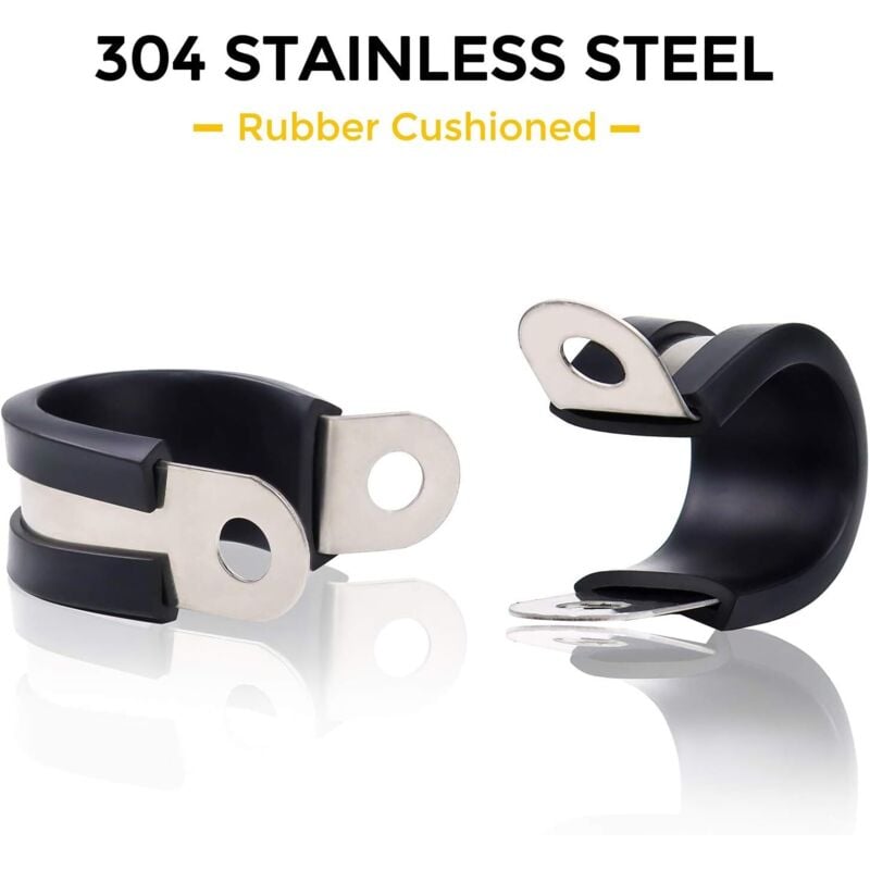 52 Stück Gummi-Schlauchschellen, P-Clips, Schlauchklemmen, Edelstahl-Klemmen, Gummi-Kissenklemmen, 6 Größen: 1/4 Zoll, 5/16 Zoll, 3/8 Zoll, 1/2 Zoll,