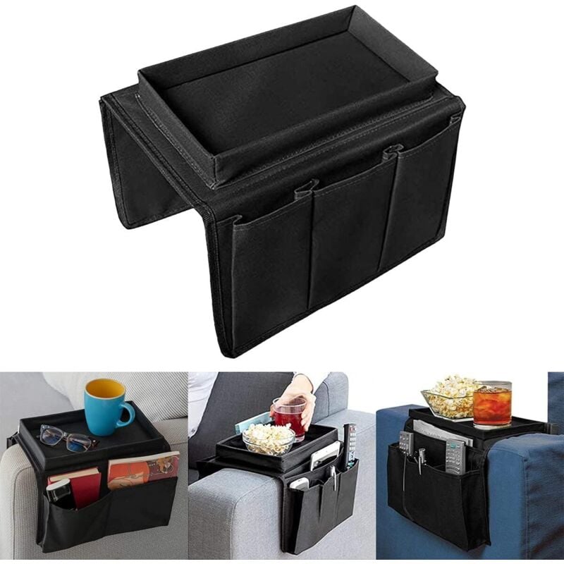 Ahlsen - Armlehnen-Organizer, Sofa-Aufbewahrungsleiste, Tablett mit mehreren Taschen, für Telefon, Zeitschriften, Snacks, Gläser, Fernbedienung,