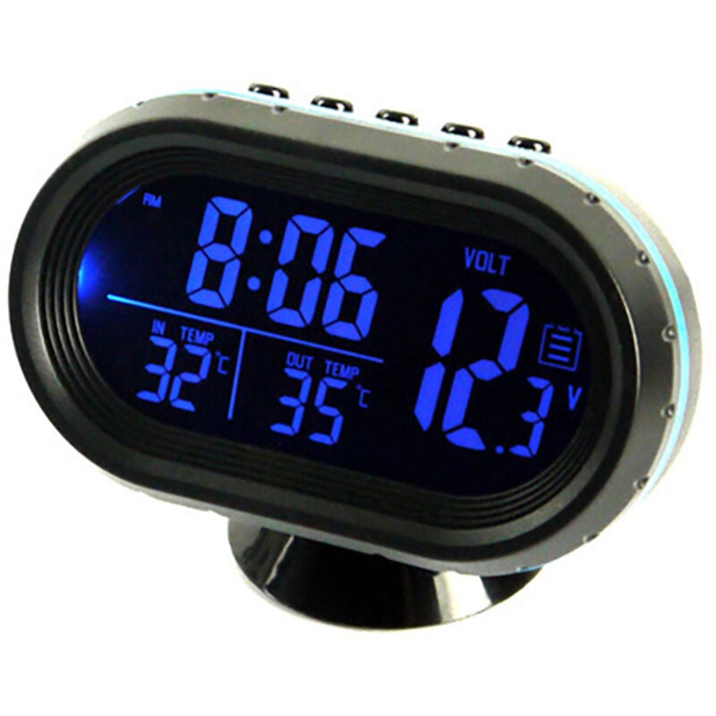Ahlsen Auto-Digital-Thermometer-Voltmeter-Uhr-Alarm-Monitor, multifunktionale Auto-Meter-Uhr-Spannungs-Gefriertemperatur-Anzeige, LCD-Uhr-Monitor