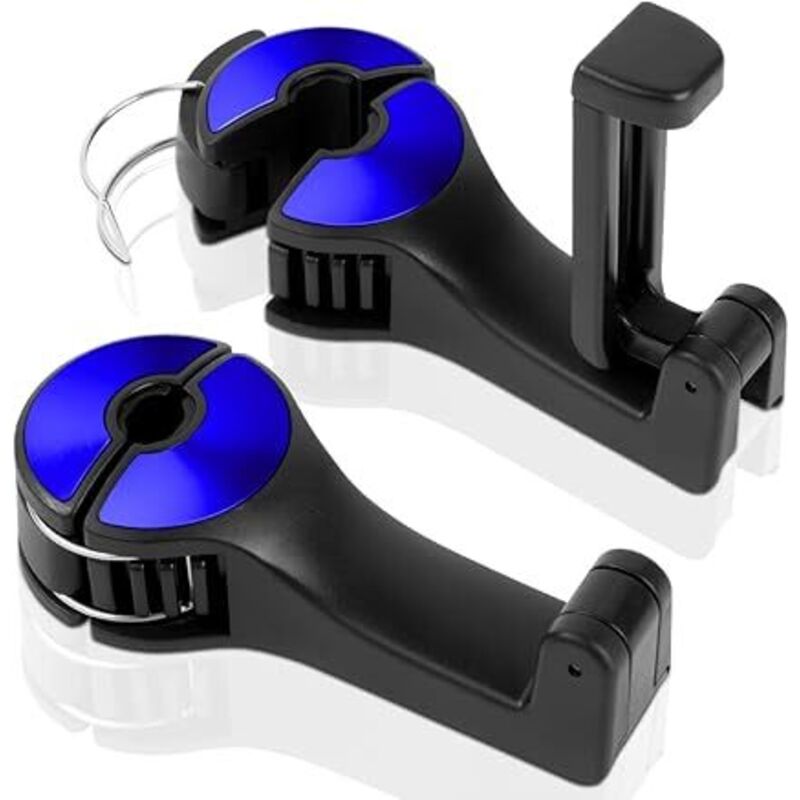 Autositz-Haken, Auto-Kopfstützen-Haken, universelle Fahrzeughalterungen mit Handy-Halterung, zum Aufhängen von Kleidung, Handtaschen (blau, 2 Stück)